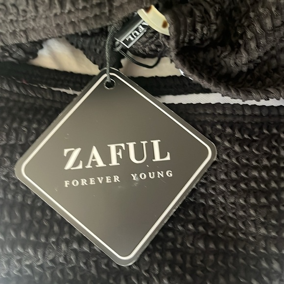 Women's Strapless Ruched Detail High Cut Swimsuit with O-Ring Black - Picture 3 of 3